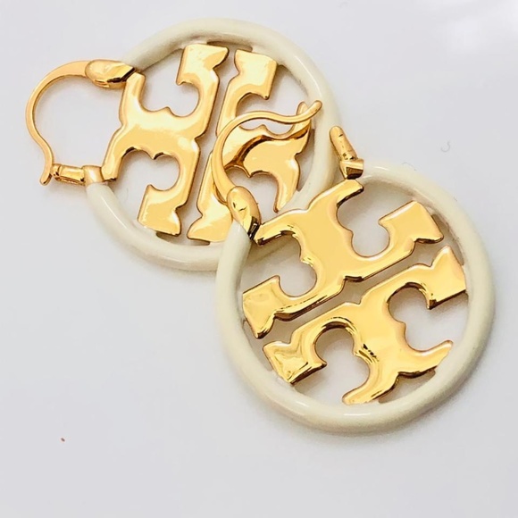 NWT Tory Burch Small Ivory Miller Hoop Earrings Rtl $125 - Picture 4 of 4